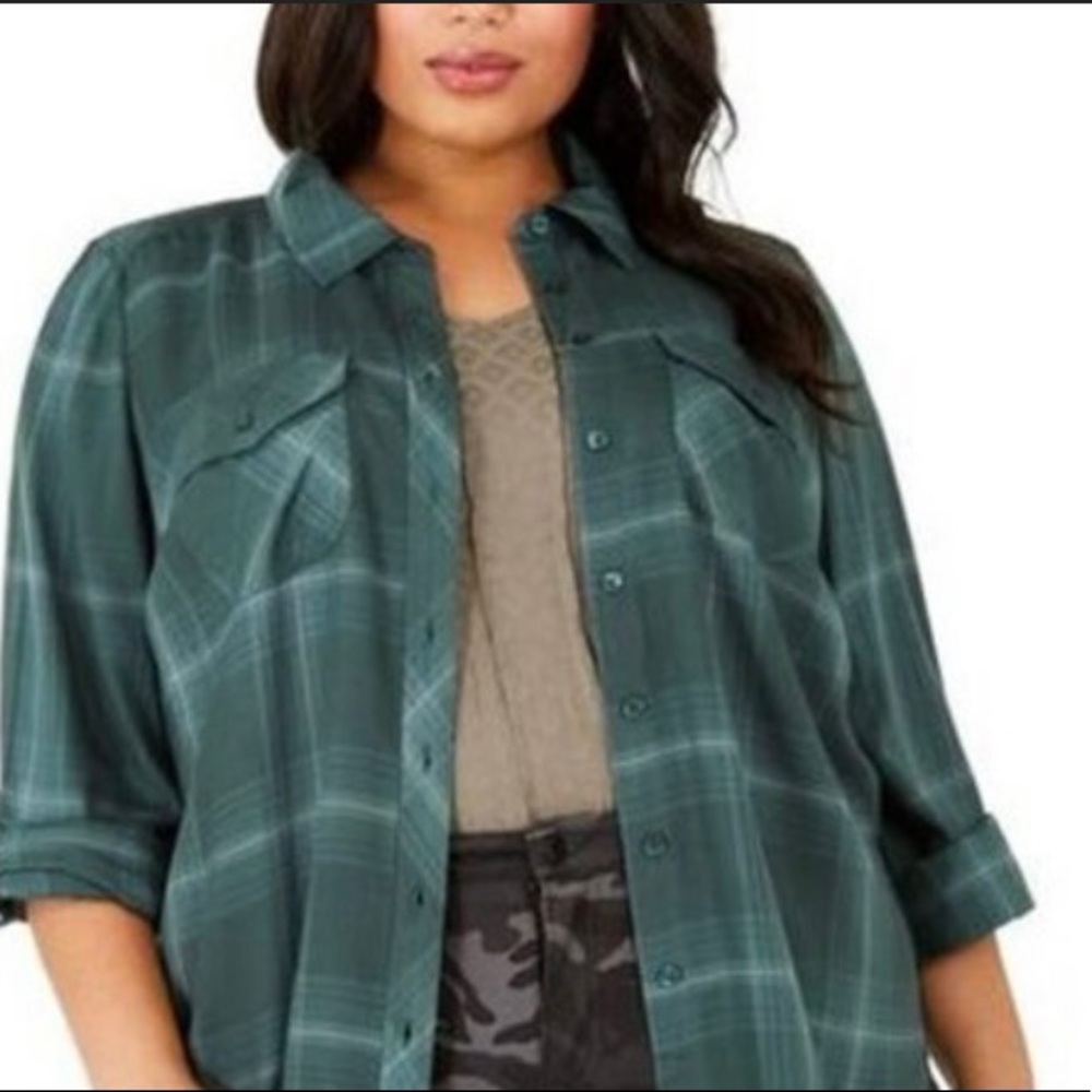 Style & Co NWT Women’s Plaid Green button down shirt, size 0X